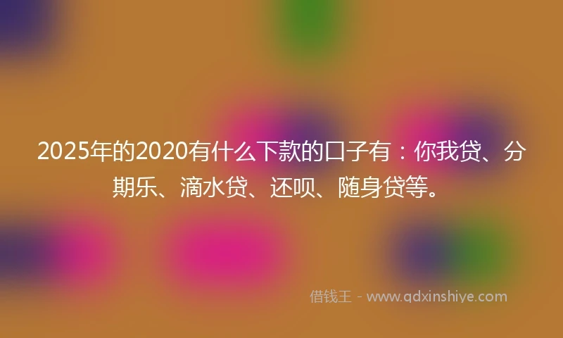 2025年的2020有什么下款的口子有：你我贷、分期乐、滴水贷、还呗、随身贷等。