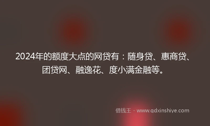 2024年的额度大点的网贷有：随身贷、惠商贷、团贷网、融逸花、度小满金融等。