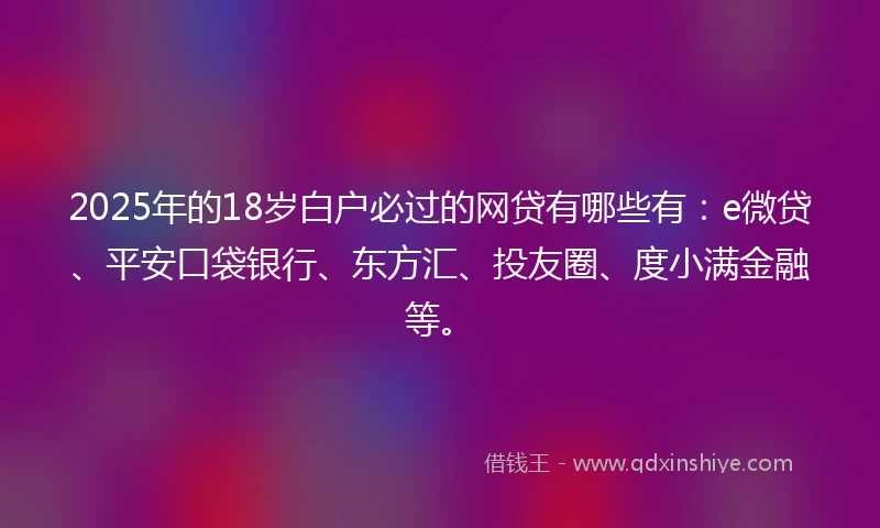 2025年的18岁白户必过的网贷有哪些有：e微贷、平安口袋银行、东方汇、投友圈、度小满金融等。
