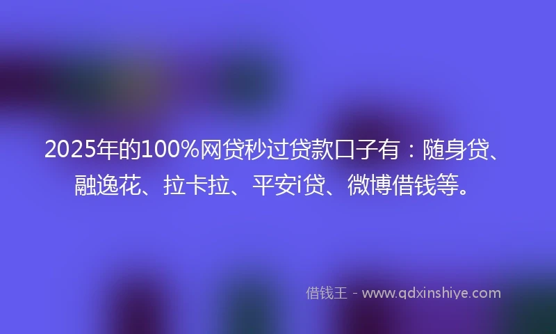 2025年的100%网贷秒过贷款口子有：随身贷、融逸花、拉卡拉、平安i贷、微博借钱等。