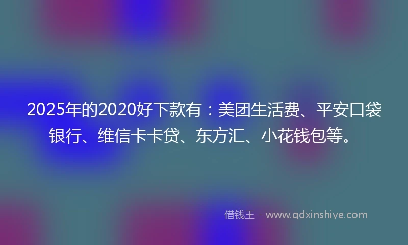 2025年的2020好下款有：美团生活费、平安口袋银行、维信卡卡贷、东方汇、小花钱包等。