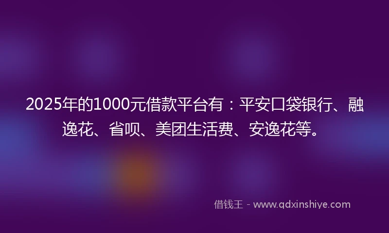 2025年的1000元借款平台有：平安口袋银行、融逸花、省呗、美团生活费、安逸花等。