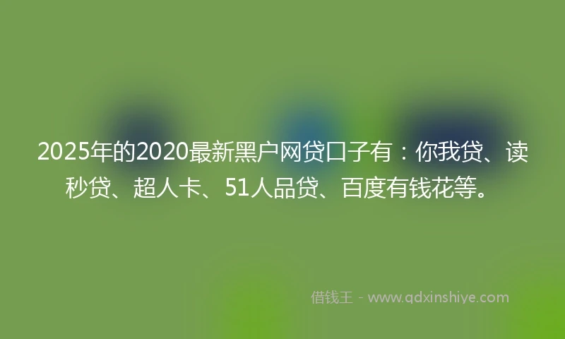 2025年的2020最新黑户网贷口子有：你我贷、读秒贷、超人卡、51人品贷、百度有钱花等。