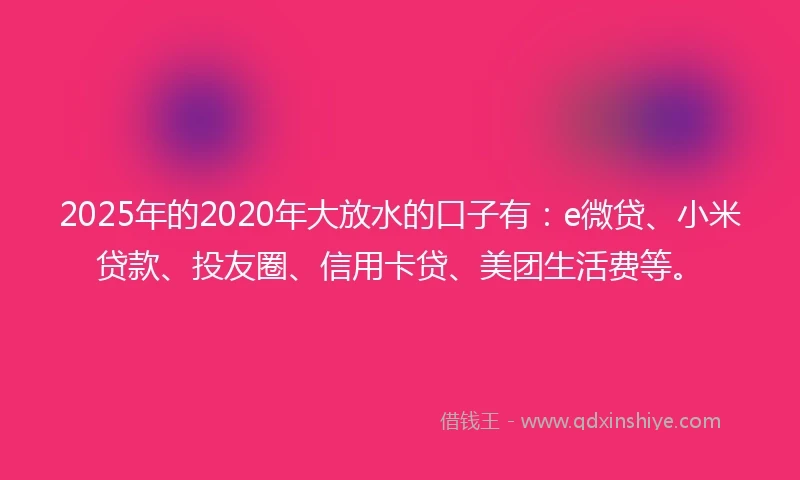 2025年的2020年大放水的口子有：e微贷、小米贷款、投友圈、信用卡贷、美团生活费等。