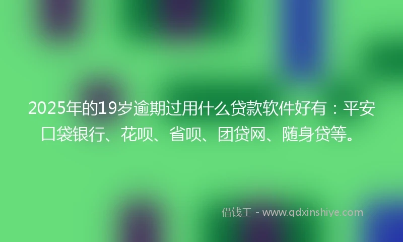 2025年的19岁逾期过用什么贷款软件好有：平安口袋银行、花呗、省呗、团贷网、随身贷等。
