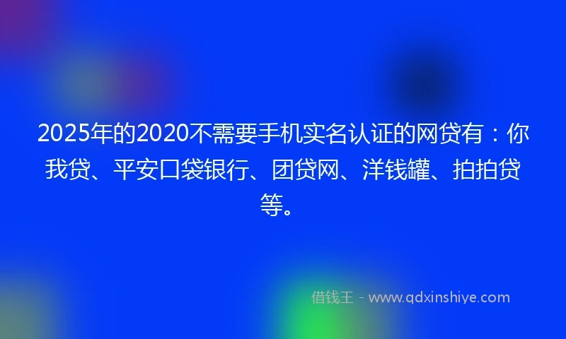 2025年的2020不需要手机实名认证的网贷有：你我贷、平安口袋银行、团贷网、洋钱罐、拍拍贷等。