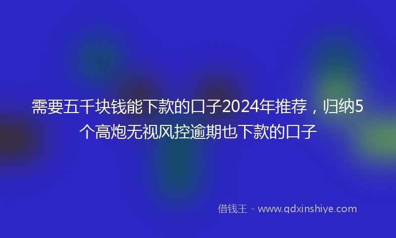 需要五千块钱能下款的口子2024年推荐，归纳5个高炮无视风控逾期也下款的口子