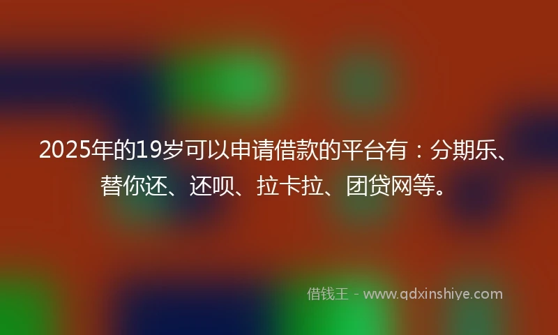 2025年的19岁可以申请借款的平台有：分期乐、替你还、还呗、拉卡拉、团贷网等。