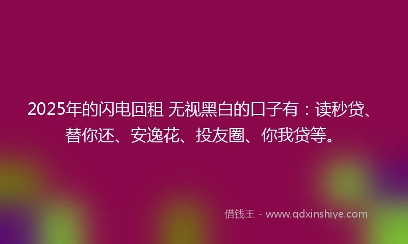 2025年的闪电回租 无视黑白的口子有：读秒贷、替你还、安逸花、投友圈、你我贷等。
