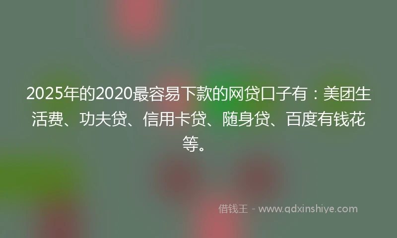 2025年的2020最容易下款的网贷口子有：美团生活费、功夫贷、信用卡贷、随身贷、百度有钱花等。