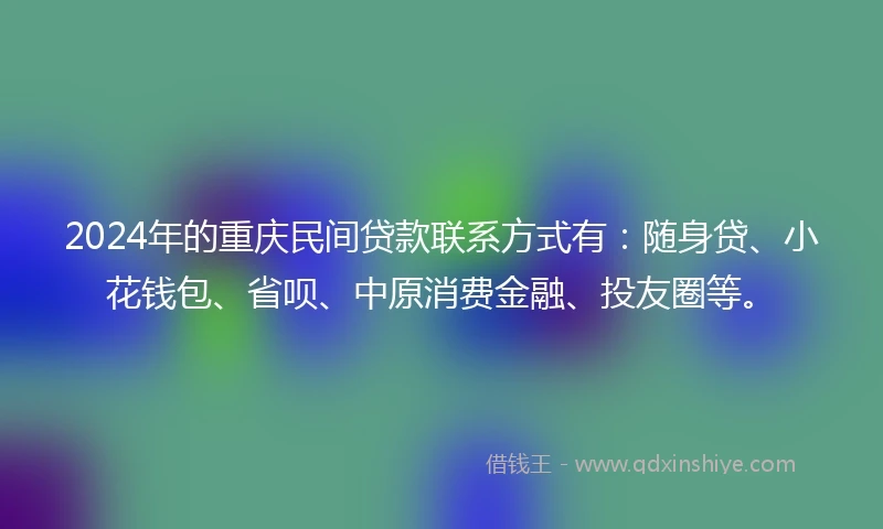 2024年的重庆民间贷款联系方式有：随身贷、小花钱包、省呗、中原消费金融、投友圈等。