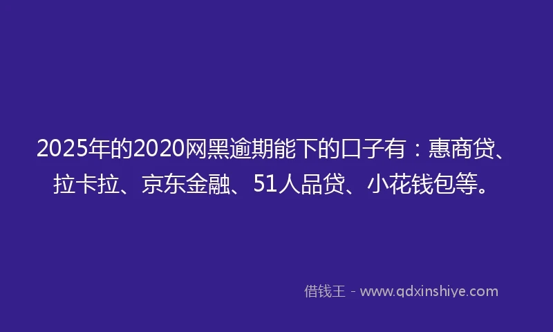 2025年的2020网黑逾期能下的口子有：惠商贷、拉卡拉、京东金融、51人品贷、小花钱包等。