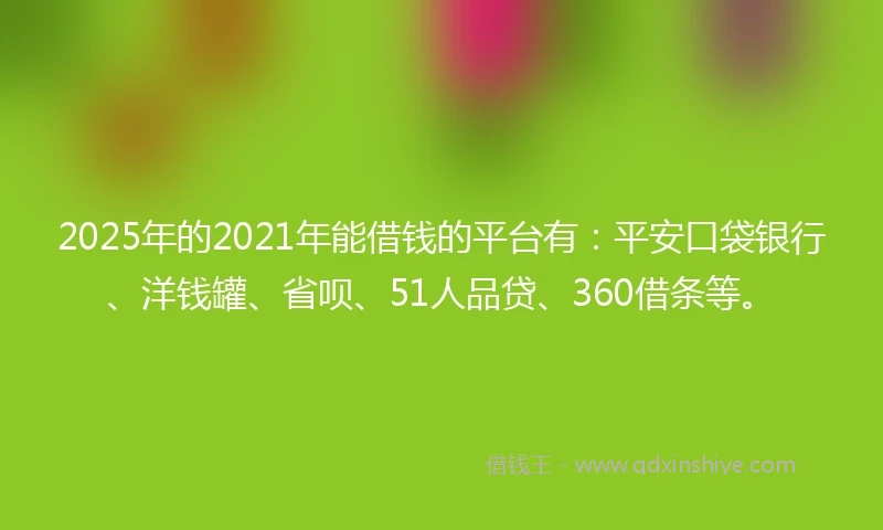 2025年的2021年能借钱的平台有：平安口袋银行、洋钱罐、省呗、51人品贷、360借条等。
