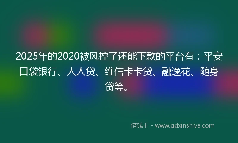 2025年的2020被风控了还能下款的平台有：平安口袋银行、人人贷、维信卡卡贷、融逸花、随身贷等。