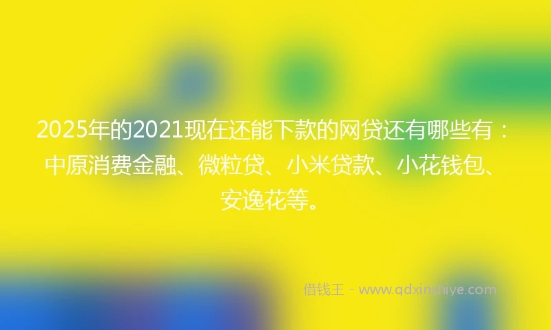 2025年的2021现在还能下款的网贷还有哪些有：中原消费金融、微粒贷、小米贷款、小花钱包、安逸花等。