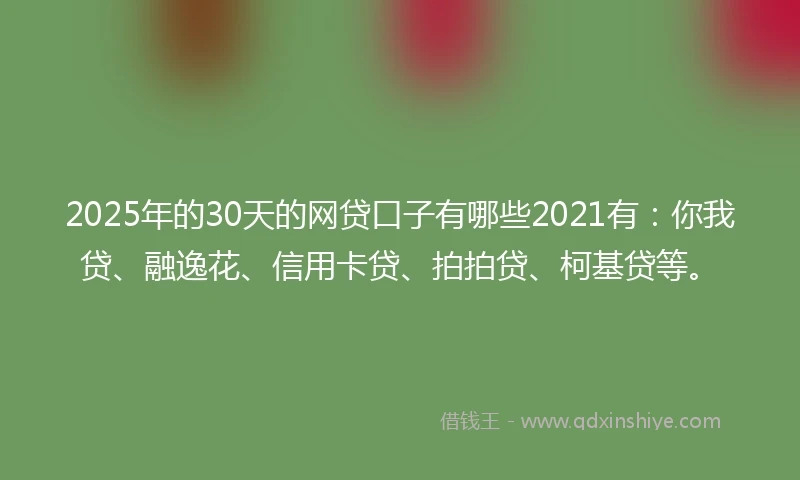 2025年的30天的网贷口子有哪些2021有：你我贷、融逸花、信用卡贷、拍拍贷、柯基贷等。