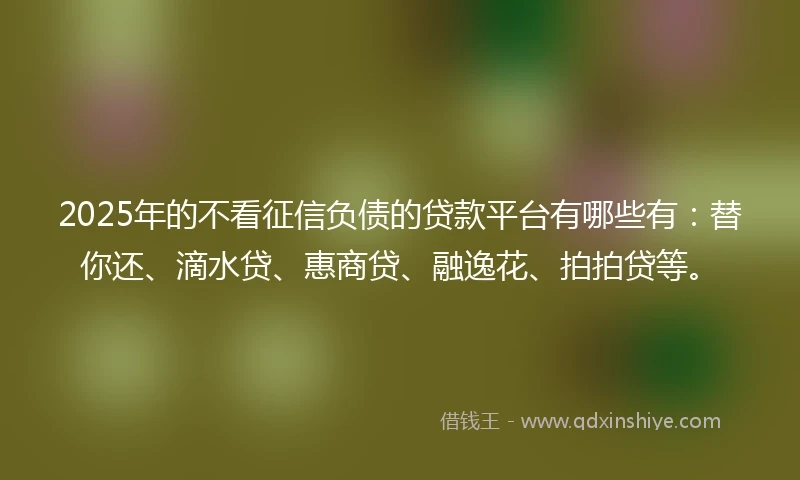 2025年的不看征信负债的贷款平台有哪些有：替你还、滴水贷、惠商贷、融逸花、拍拍贷等。