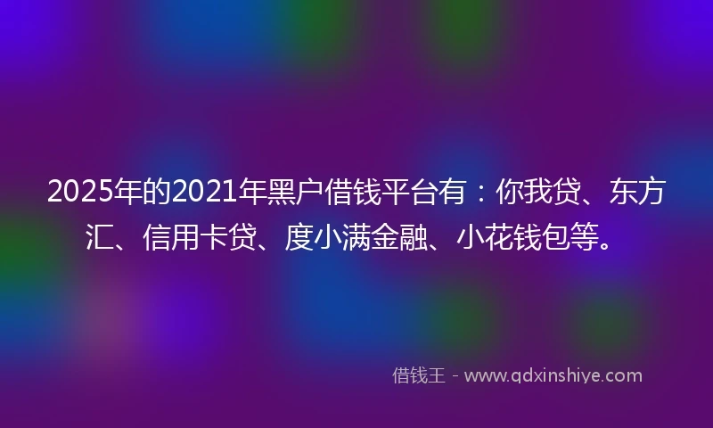 2025年的2021年黑户借钱平台有：你我贷、东方汇、信用卡贷、度小满金融、小花钱包等。