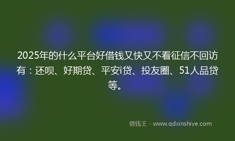 2025年的什么平台好借钱又快又不看征信不回访有：还呗、好期贷、平安i贷、投友圈、51人品贷等。