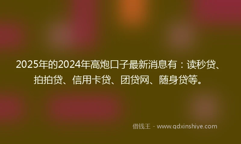 2025年的2024年高炮口子最新消息有：读秒贷、拍拍贷、信用卡贷、团贷网、随身贷等。