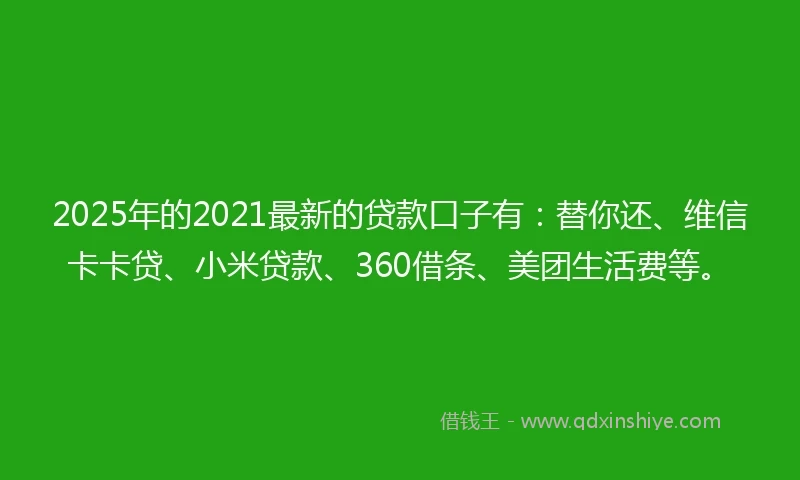 2025年的2021最新的贷款口子有：替你还、维信卡卡贷、小米贷款、360借条、美团生活费等。