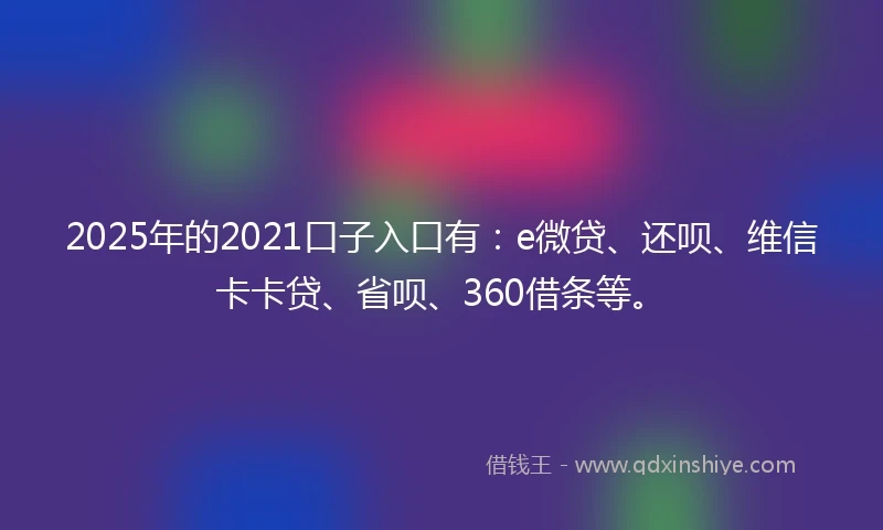 2025年的2021口子入口有：e微贷、还呗、维信卡卡贷、省呗、360借条等。