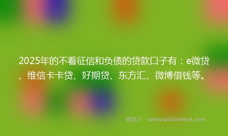 2025年的不看征信和负债的贷款口子有：e微贷、维信卡卡贷、好期贷、东方汇、微博借钱等。