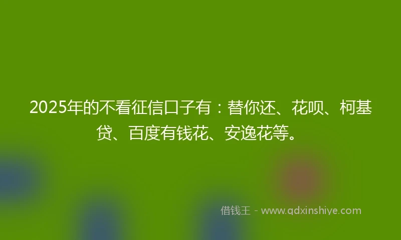 2025年的不看征信口子有：替你还、花呗、柯基贷、百度有钱花、安逸花等。