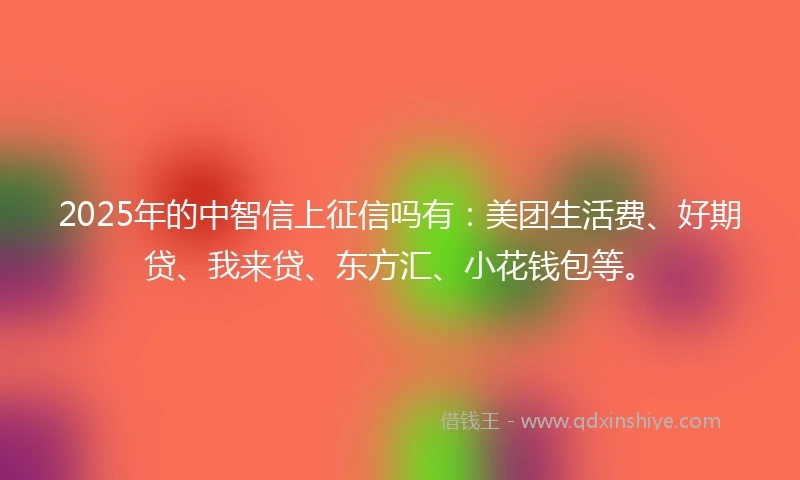 2025年的中智信上征信吗有：美团生活费、好期贷、我来贷、东方汇、小花钱包等。