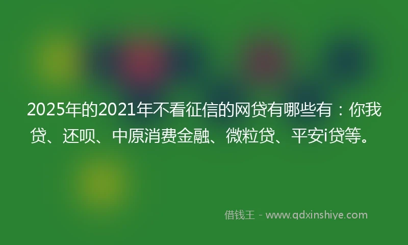 2025年的2021年不看征信的网贷有哪些有：你我贷、还呗、中原消费金融、微粒贷、平安i贷等。