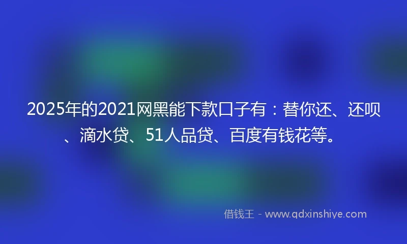 2025年的2021网黑能下款口子有：替你还、还呗、滴水贷、51人品贷、百度有钱花等。