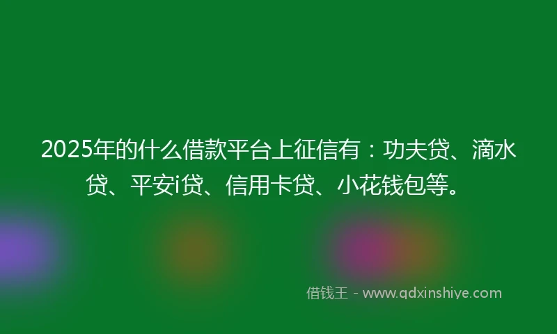 2025年的什么借款平台上征信有：功夫贷、滴水贷、平安i贷、信用卡贷、小花钱包等。