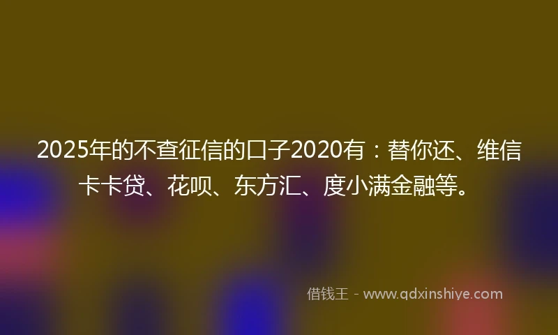 2025年的不查征信的口子2020有：替你还、维信卡卡贷、花呗、东方汇、度小满金融等。
