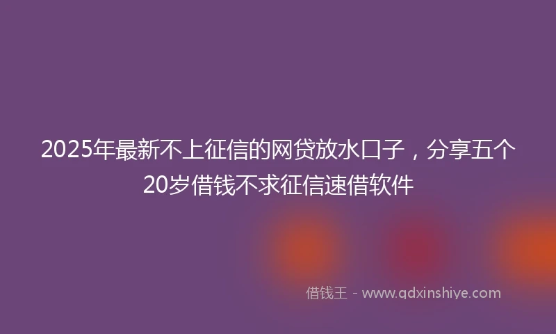 2025年最新不上征信的网贷放水口子，分享五个20岁借钱不求征信速借软件