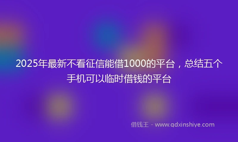2025年最新不看征信能借1000的平台，总结五个手机可以临时借钱的平台