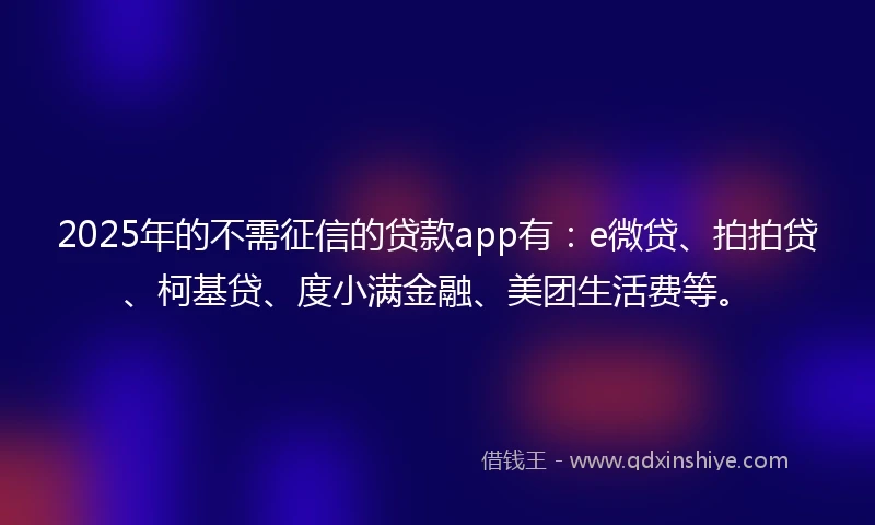 2025年的不需征信的贷款app有：e微贷、拍拍贷、柯基贷、度小满金融、美团生活费等。