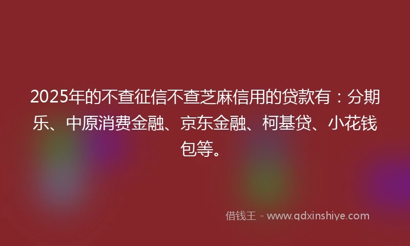 2025年的不查征信不查芝麻信用的贷款有：分期乐、中原消费金融、京东金融、柯基贷、小花钱包等。