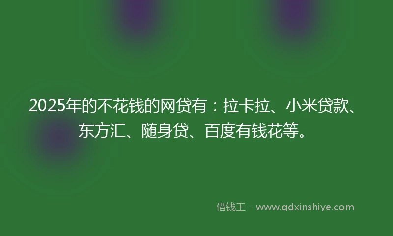2025年的不花钱的网贷有：拉卡拉、小米贷款、东方汇、随身贷、百度有钱花等。