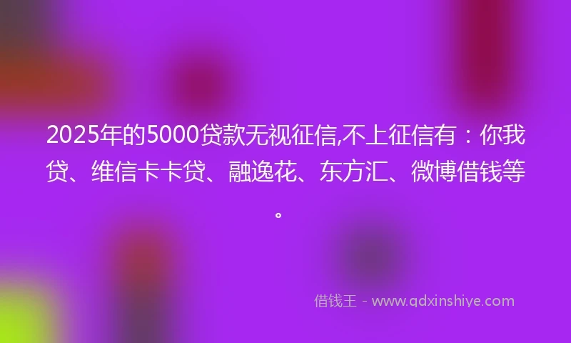 2025年的5000贷款无视征信,不上征信有：你我贷、维信卡卡贷、融逸花、东方汇、微博借钱等。