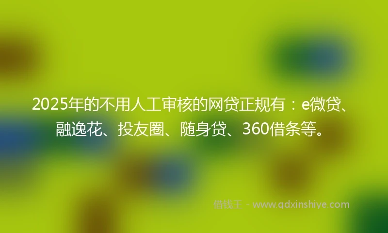2025年的不用人工审核的网贷正规有：e微贷、融逸花、投友圈、随身贷、360借条等。