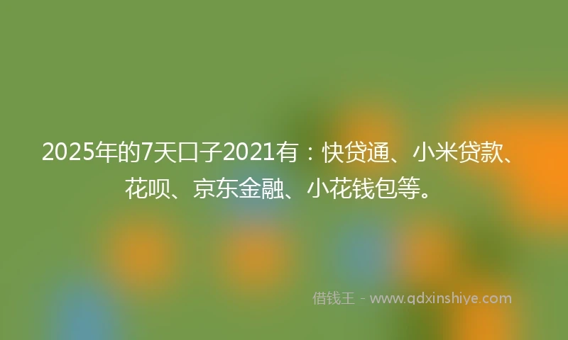 2025年的7天口子2021有：快贷通、小米贷款、花呗、京东金融、小花钱包等。