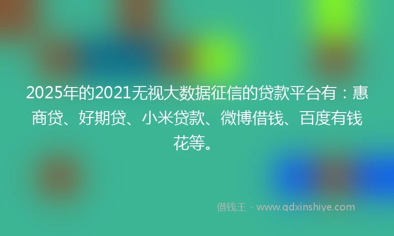 2025年的2021无视大数据征信的贷款平台有：惠商贷、好期贷、小米贷款、微博借钱、百度有钱花等。