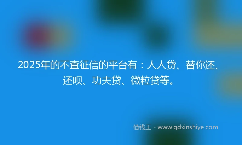 2025年的不查征信的平台有：人人贷、替你还、还呗、功夫贷、微粒贷等。