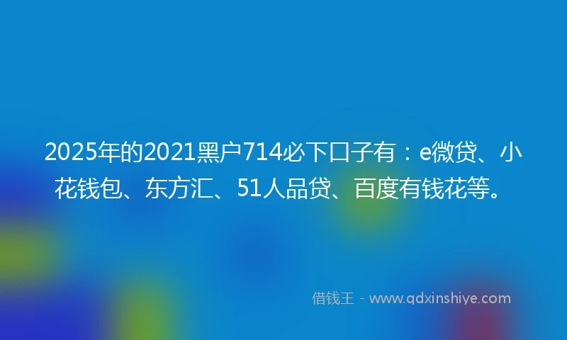 2025年的2021黑户714必下口子有：e微贷、小花钱包、东方汇、51人品贷、百度有钱花等。