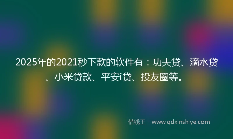 2025年的2021秒下款的软件有：功夫贷、滴水贷、小米贷款、平安i贷、投友圈等。