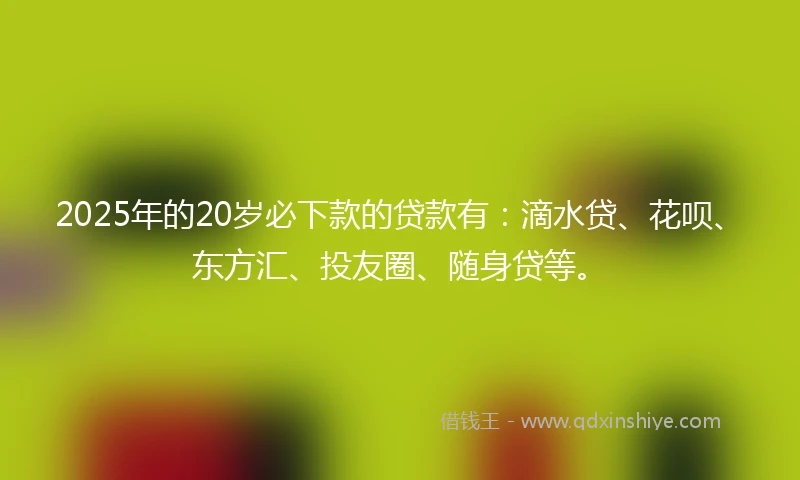 2025年的20岁必下款的贷款有：滴水贷、花呗、东方汇、投友圈、随身贷等。