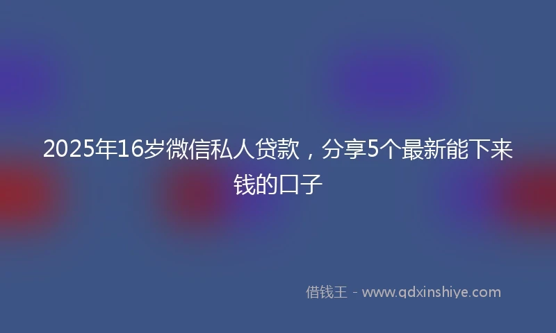 2025年16岁微信私人贷款，分享5个最新能下来钱的口子