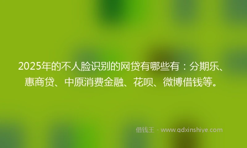 2025年的不人脸识别的网贷有哪些有：分期乐、惠商贷、中原消费金融、花呗、微博借钱等。