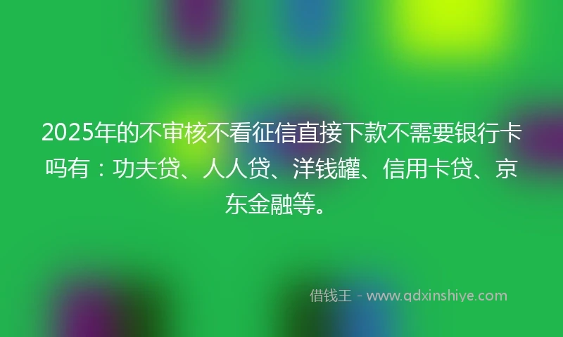 2025年的不审核不看征信直接下款不需要银行卡吗有：功夫贷、人人贷、洋钱罐、信用卡贷、京东金融等。