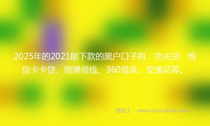 2025年的2021能下款的黑户口子有：功夫贷、维信卡卡贷、微博借钱、360借条、安逸花等。